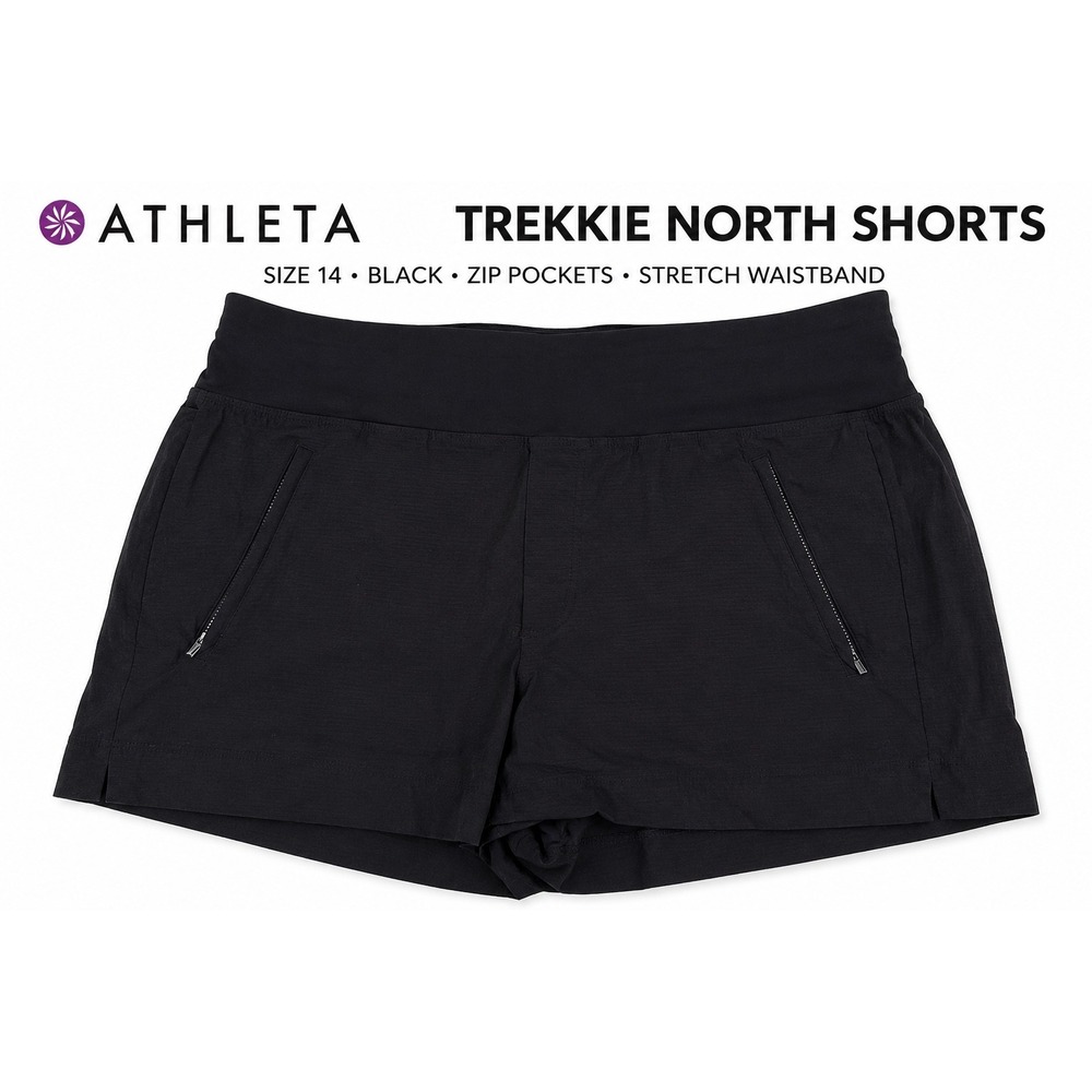 Athleta Trekkie North Shorts Black Hiking Travel Ripstop Womens Size 14